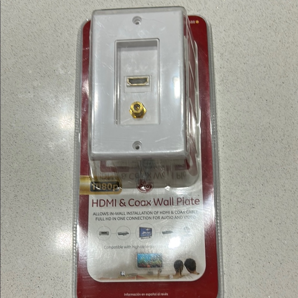 GE White HDMI & Coax Wall Plate